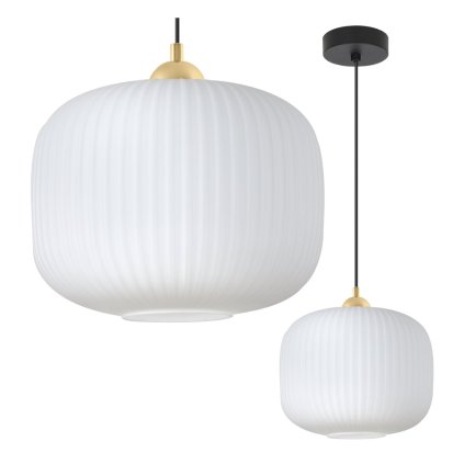 lampa wiszaca sufitowa zyrandol riffle pojedynczy bialy szklany ryflowany walec glamour
