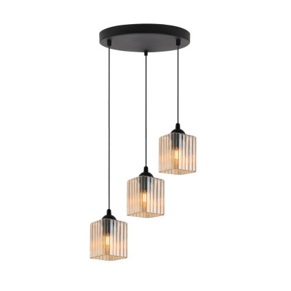 lampa wiszaca sufitowa zyrandol potrojny riffle szklany ryflowany do salonu kuchni