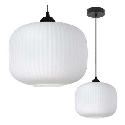 lampa wiszaca sufitowa zyrandol riffle pojedynczy bialy szklany ryflowany do jadalni kuchni salonu