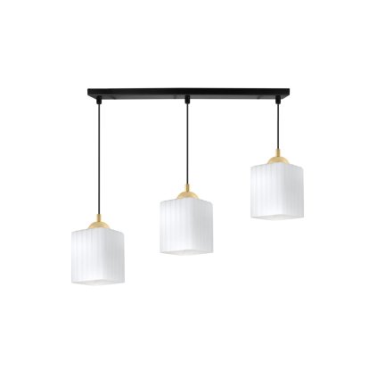 lampa wiszaca sufitowa zyrandol potrojny riffle szklany ryflowany czarna listwa e27