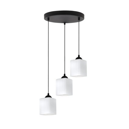 lampa wiszaca sufitowa zyrandol potrojny riffle bialy szklany do salonu kuchni nad stol