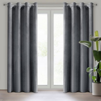 ZATEMŇOVACÍ ZÁVĚS NA KROUŽCÍCH DARLA SADA 2KS 140X250 CM GRAFITOVÁ