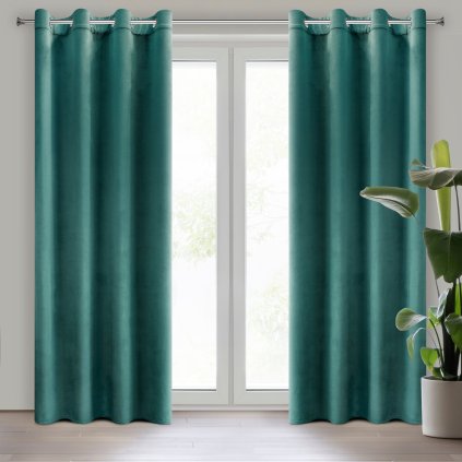 ZATEMŇOVACÍ ZÁVĚS NA KROUŽCÍCH DARLA SADA 2KS 140X250 CM TMAVĚTYRKYSOVÁ