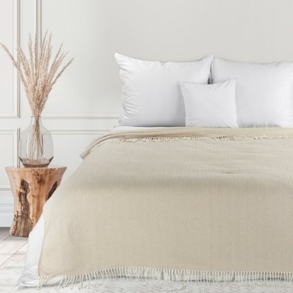 BAVLNĚNÁ DEKA PLED 7 180X220 CM BÉŽOVÁ