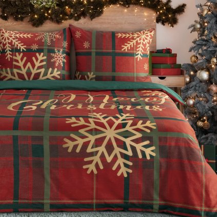 VÁNOČNÍ RENFORCÉ POVLEČENÍ ESTRELLA 160X200 CM, 2 KS 70X80 CM VZOROVANÉ