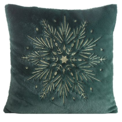 CHLUPATÁÝ VÁNOČNÍ DEKORAČNÍ POVLAK NA POLŠTÁŘ SNOWFLAKE 45X45 CM ZELENÁ