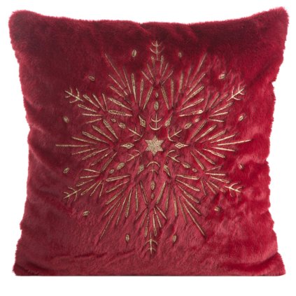 CHLUPATÁÝ VÁNOČNÍ DEKORAČNÍ POVLAK NA POLŠTÁŘ SNOWFLAKE 45X45 CM BORDOVÁ