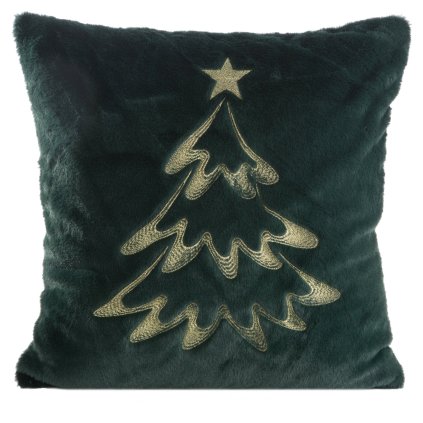 CHLUPATÁÝ VÁNOČNÍ DEKORAČNÍ POVLAK NA POLŠTÁŘ TREE 45X45 CM BÍLÁ ZELENÁ