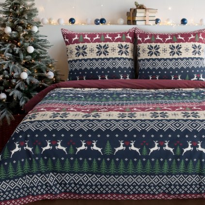 VÁNOČNÍ RENFORCÉ POVLEČENÍ SKANDY 140X200 CM, 1 KS 70X80 CM VZOROVANÉ