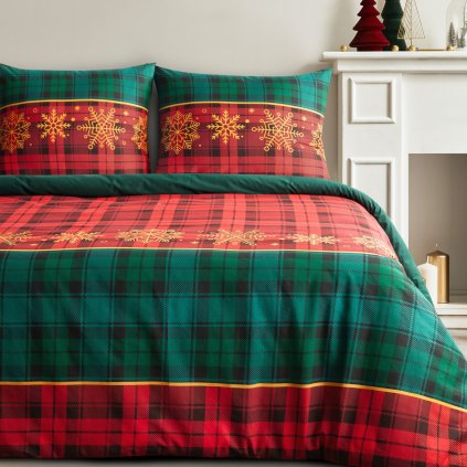 VÁNOČNÍ RENFORCÉ POVLEČENÍ GLORY 200X220 CM, 2 KS 70X80 CM VZOROVANÉ