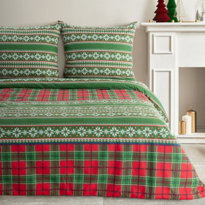 VÁNOČNÍ FLANELOVÉ POVLEČENÍ AURORA 140X200 CM, 1 KS 70X80 CM VZOROVANÉ