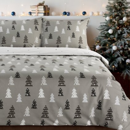VÁNOČNÍ FLANELOVÉ POVLEČENÍ LENON 160X200 CM, 2 KS 70X80 CM VZOROVANÉ