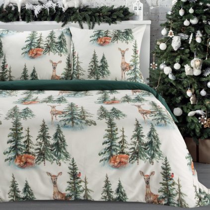 VÁNOČNÍ RENFORCÉ POVLEČENÍ DEER 140X200 CM, 1 KS 70X80 CM VZOROVANÉ