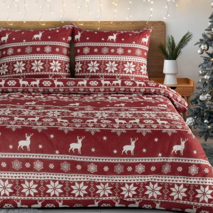 VÁNOČNÍ RENFORCÉ POVLEČENÍ OSLO 140X200 CM, 1 KS 70X80 CM VZOROVANÉ