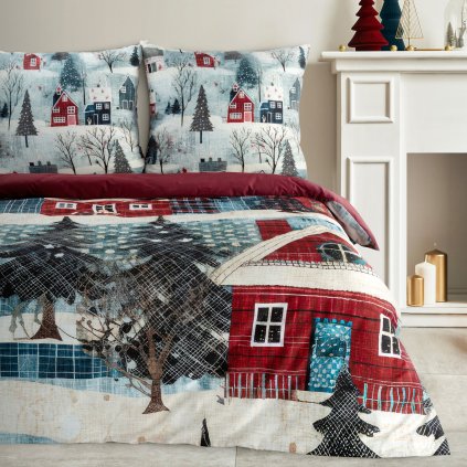 VÁNOČNÍ SATÉNOVÉ POVLEČENÍ NIKO 200X220 CM, 2 KS 70X80 CM VZOROVANÉ