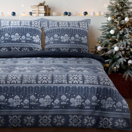 VÁNOČNÍ FLANELOVÉ POVLEČENÍ FJORD 140X200 CM, 1 KS 70X80 CM VZOROVANÉ