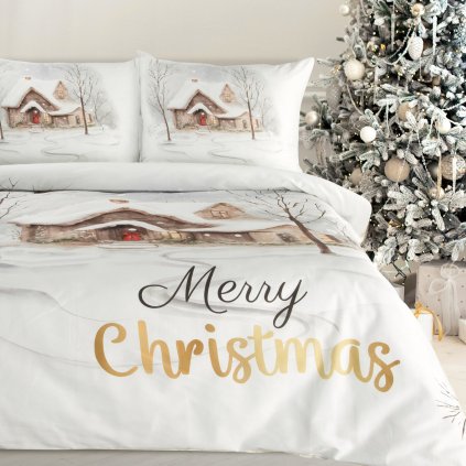 VÁNOČNÍ SATÉNOVÉ POVLEČENÍ JOYFULL 160X200 CM, 2 KS 70X80 CM VZOROVANÉ