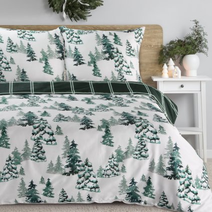 VÁNOČNÍ SATÉNOVÉ POVLEČENÍ WINTER 160X200 CM, 2 KS 70X80 CM VZOROVANÉ
