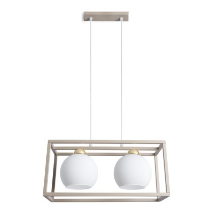 lampa wiszaca sufitowa zyrandol eliza klatka kaszmir bez taupe biale kule nad stol