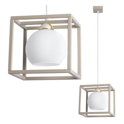 lampa wiszaca sufitowa zyrandol eliza klatka kaszmirowy bezowy biala szklana kula