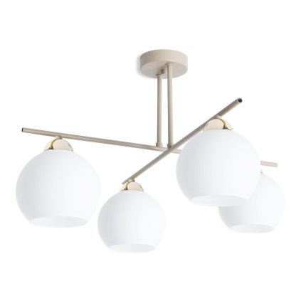 lampa sufitowa wiszaca zyrandol modena bezowy biale szklo skrzyzowane ramiona