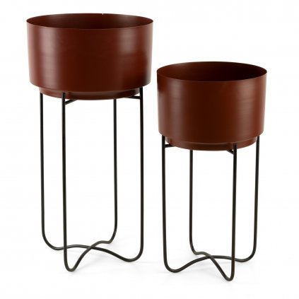 SADA 2KS DEKORAČNÍ KOVOVÝ KVĚTINÁČ DONICA/206 26X50+31X61 CM HNĚDÁ