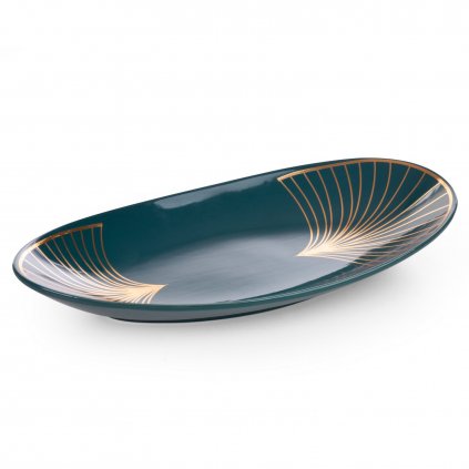 KERAMICKÝ TALÍŘ LIMITED COLLECTION LOTOS 40X20 CM TYRKYSOVÁ/ZLATÁ