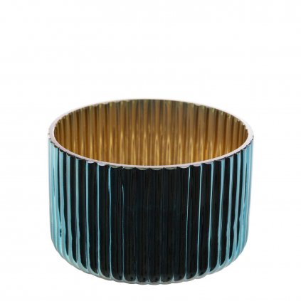 SKLENĚNÝ DEKORAČNÍ SVÍTNÍK NELA (01) (FI) 12X8 CM TMAVÝ TYRKYSOVÝ