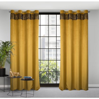 ZATEMŇOVACÍ ZÁVĚS NA KROUŽCÍCH JASPIS 140X250 CM ZLATÁ