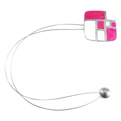 DEKORAČNÍ SPONA NA ZÁVĚS METAL2 S MAGNETEM BÍLÁ/RŮŽOVÁ