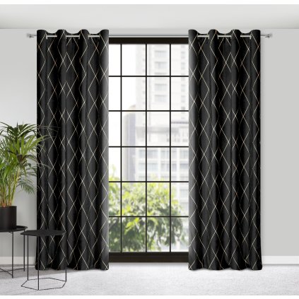 ZATEMŇOVACÍ ZÁVĚS NA KROUŽCÍCH PIERRE CARDIN MARGO 140X250 CM ČERNÁ