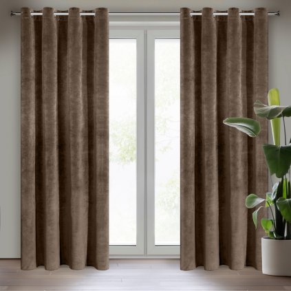 ZATEMŇOVACÍ ZÁVĚS NA KROUŽCÍCH RIA 140X250 CM HNĚDÁ