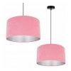 lampa wiszaca z rozowym abazurem i efektownym srebrnym wnetrzem