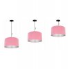 lampa wiszaca z rozowym abazurem i efektownym srebrnym wnetrzem
