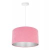 lampa wiszaca z rozowym abazurem i efektownym srebrnym wnetrzem