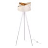 nowoczesna lampa stojaca werona na drewnianym trojnogu z abazurem biala