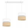 nowoczesna lampa sufitowa na listwie juta z podwojnym malym abazurem wzor bialo bezowy
