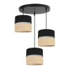 lampa wiszaca na okraglej podsufitce juta z podwojnymi abazurami wzor czarno bezowy