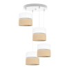 nowoczesna lampa na podsufitce juta z podwojnymi abazurami wzor bialo bezowy