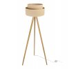 elegancka lampa stojaca trojnog drewniany z jutowym abazurem