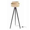 elegancka lampa stojaca trojnog drewniany z jutowym abazurem