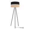 nowoczesna lampa na metalowym trojnogu juta z duzym abazurem wzor bezowo czarny