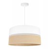 nowoczesna lampa sufitowa juta z podwojnym duzym abazurem wzor bialo bezowy