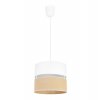 nowoczesna lampa wiszaca bialo bezowa juta z podwojnym abazurem