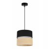 nowoczesna lampa wiszaca juta z podwojnym malym abazurem wzor czarno bezowy