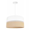 nowoczesna lampa wiszaca juta z podwojnym duzym abazurem wzor bialo bezowy