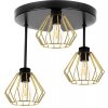 lampa sufitowa metalowa loft ze zlotymi kloszami