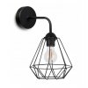scienny kinkiet w industrialnym stylu z drucianym kloszem