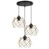 lampa wiszaca sufitowa stella potrojny zyrandol z okragla listwa czarny zlote klosze styl loft
