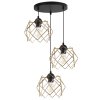 lampa wiszaca sufitowa stella potrojny zyrandol z okragla listwa czarny zlote klosze styl loft